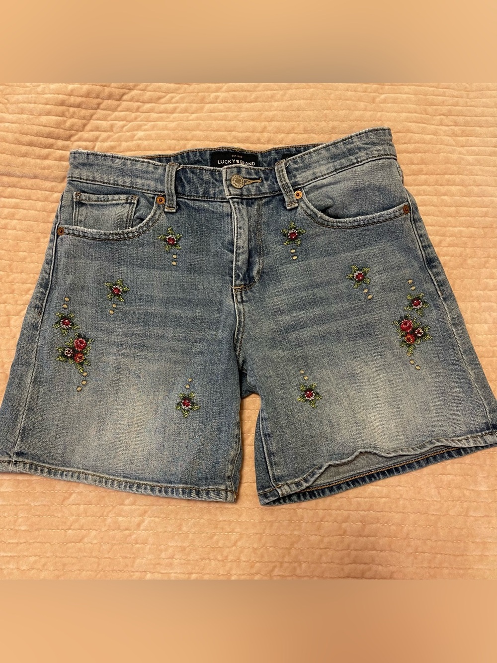 Lucky Brand Cross Stitch Rose Embroidery Denim Shorts